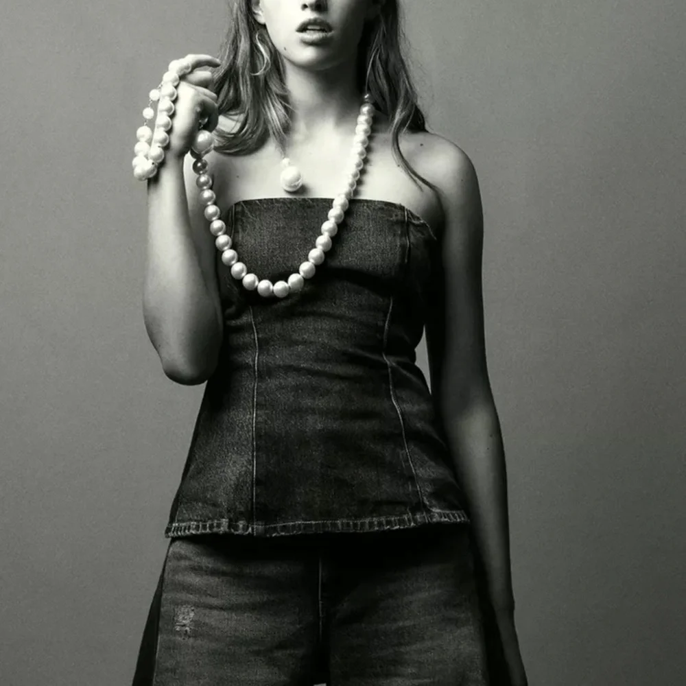 Zara NWT two tone denim medium blue dark navy blue bandeau strapless tube top - Picture 7 of 9